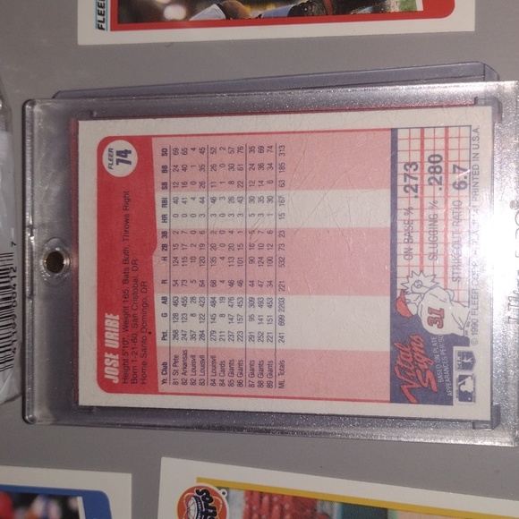 1990 FLEER MLB Sf Giants Jose Uribe - Picture 3 of 3